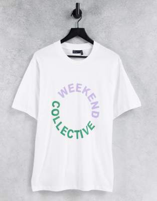 фото Белая футболка в стиле oversized с цветным логотипом asos weekend collective-белый