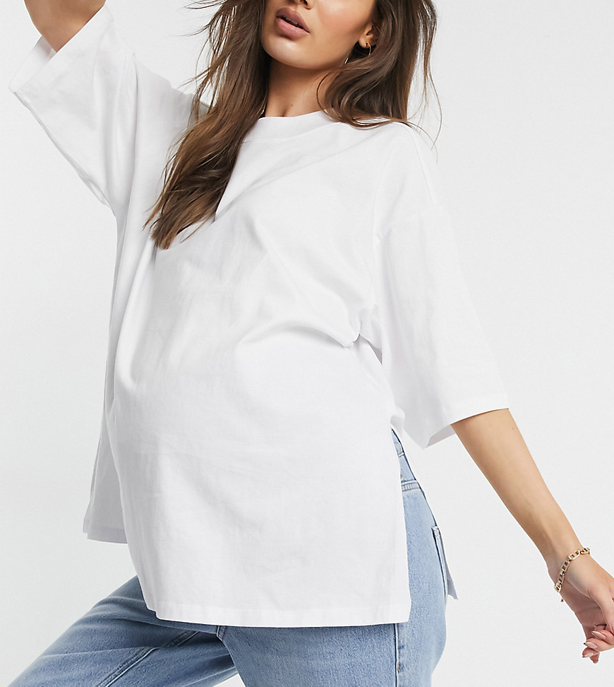 фото Белая футболка в стиле super oversized с разрезами по бокам asos design maternity-белый asos maternity