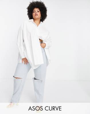 фото Белая хлопковая oversized-рубашка asos edition curve-белый