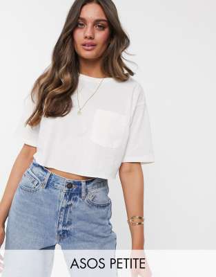 фото Белая короткая футболка с добавлением льна asos design petite-белый asos petite