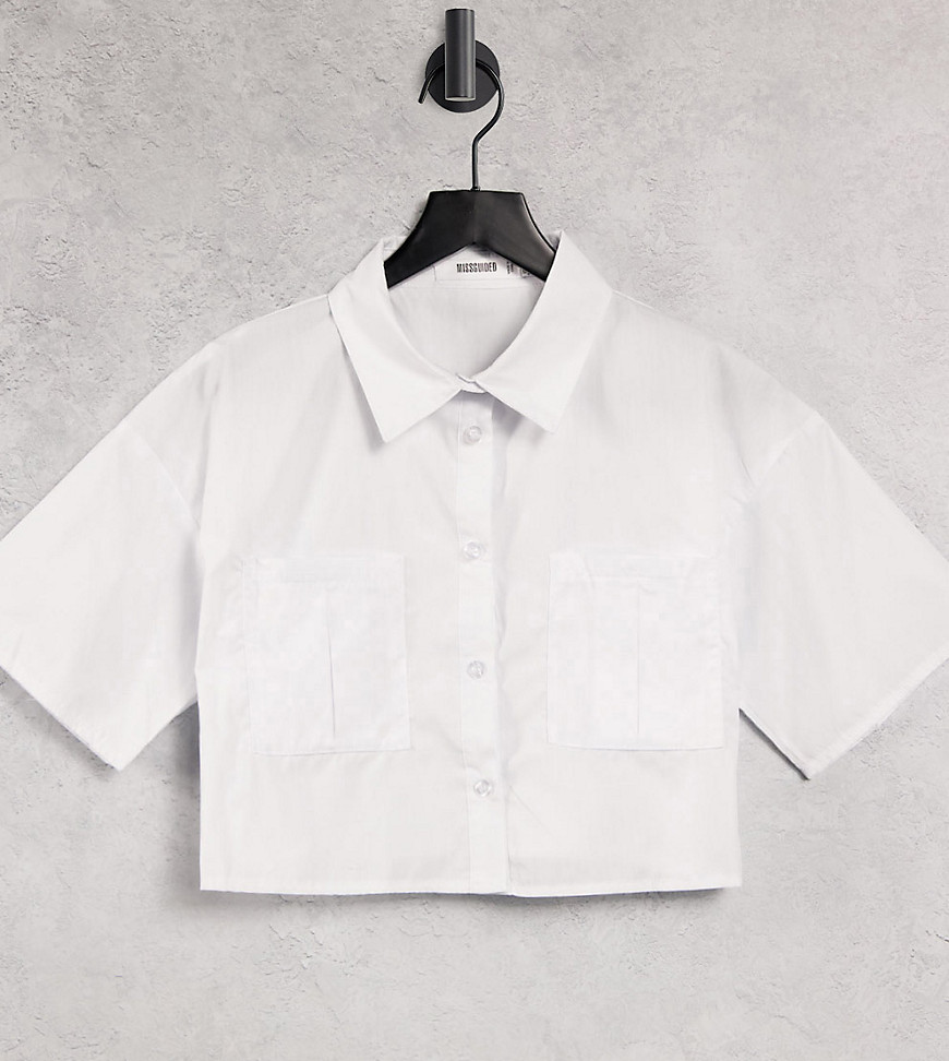 фото Белая короткая рубашка с короткими рукавами missguided-белый