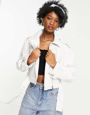 Куртки и пальто Белая кожаная короткая куртка ASOS DESIGN-Белый