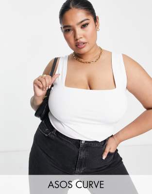 фото Белая майка класса люкс с квадратным вырезом asos design curve edit-белый asos curve