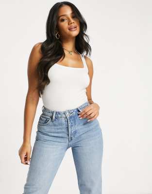 Майки и топы Белая майка с квадратным вырезом ASOS DESIGN-Белый