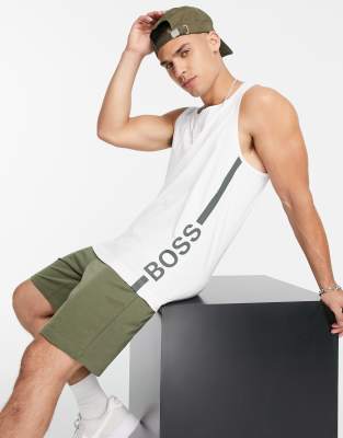 фото Белая майка с вертикальным логотипом boss beachwear-белый boss bodywear