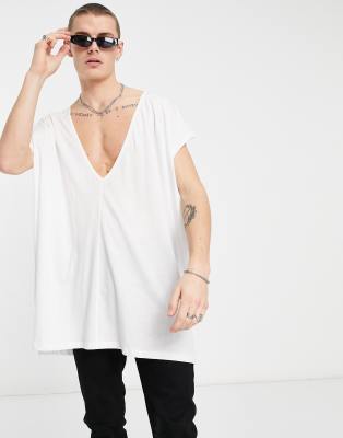 фото Белая майка в стиле oversized с глубоким v-образным вырезом asos design-белый