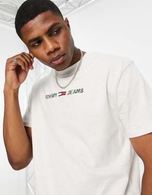 Футболки с принтом  Asos Белая меланжевая футболка с логотипом с линейным камуфляжным принтом Tommy Jeans-Белый