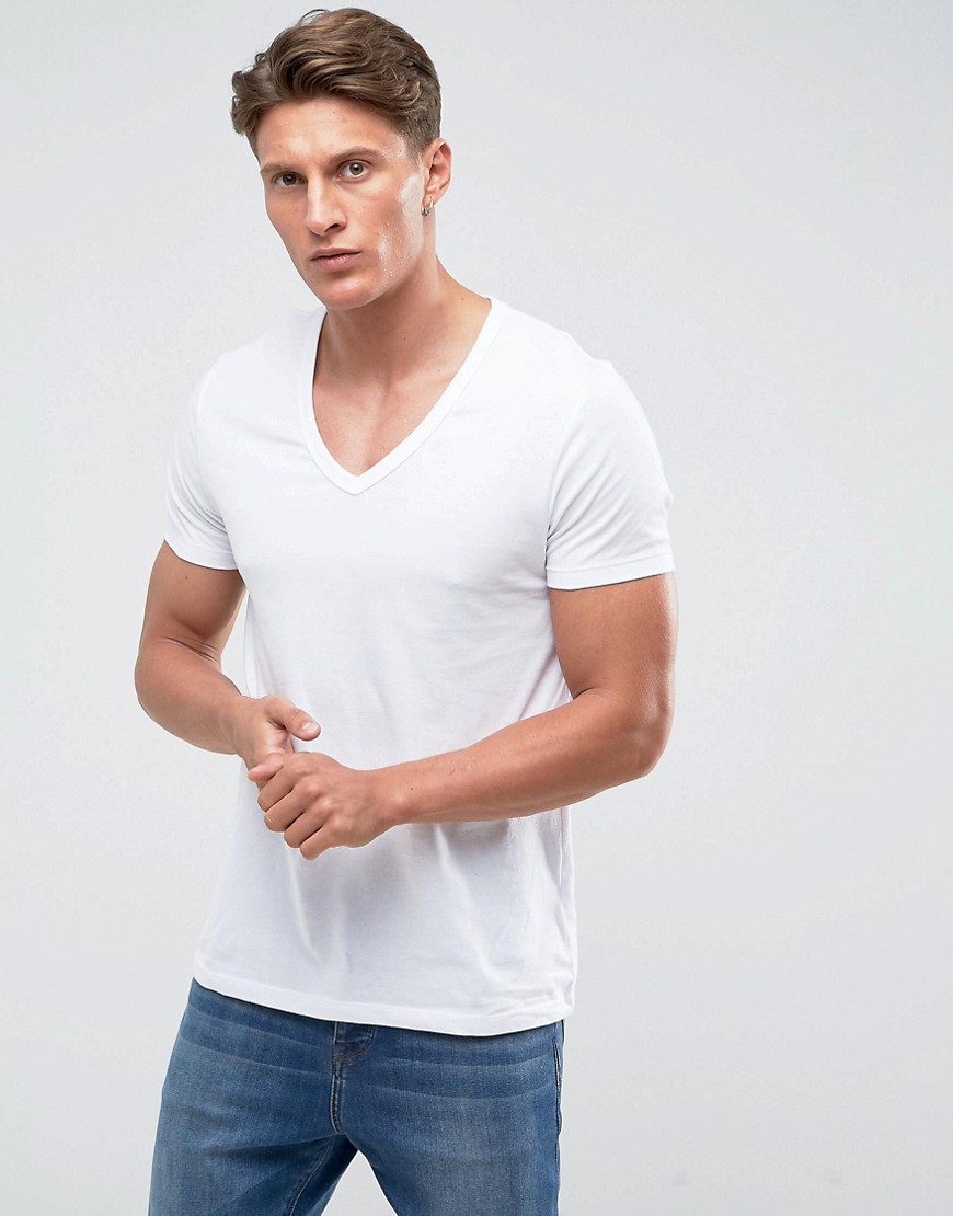 фото Белая облегающая футболка с глубоким v-образным вырезом asos design-белый