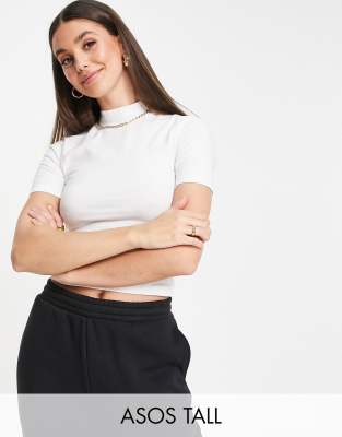 фото Белая облегающая футболка с высоким воротом asos design tall-белый asos tall