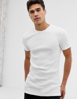 фото Белая обтягивающая футболка в рубчик с круглым вырезом asos design-белый