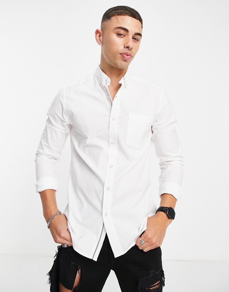 Белая оксфордская рубашка облегающего кроя из эластичной ткани -Белый Topman 106228431