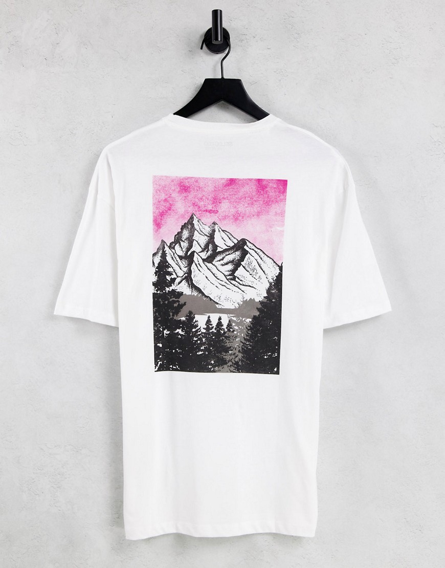 фото Белая oversized-футболка из органического хлопка с принтом гор на спине selected homme-белый