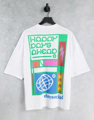 фото Белая oversized-футболка с крупным абстрактным принтом на спине asos daysocial-белый asos day social