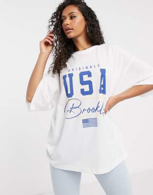 фото Белая oversized-футболка с надписью "usa brooklyn" missguided-белый