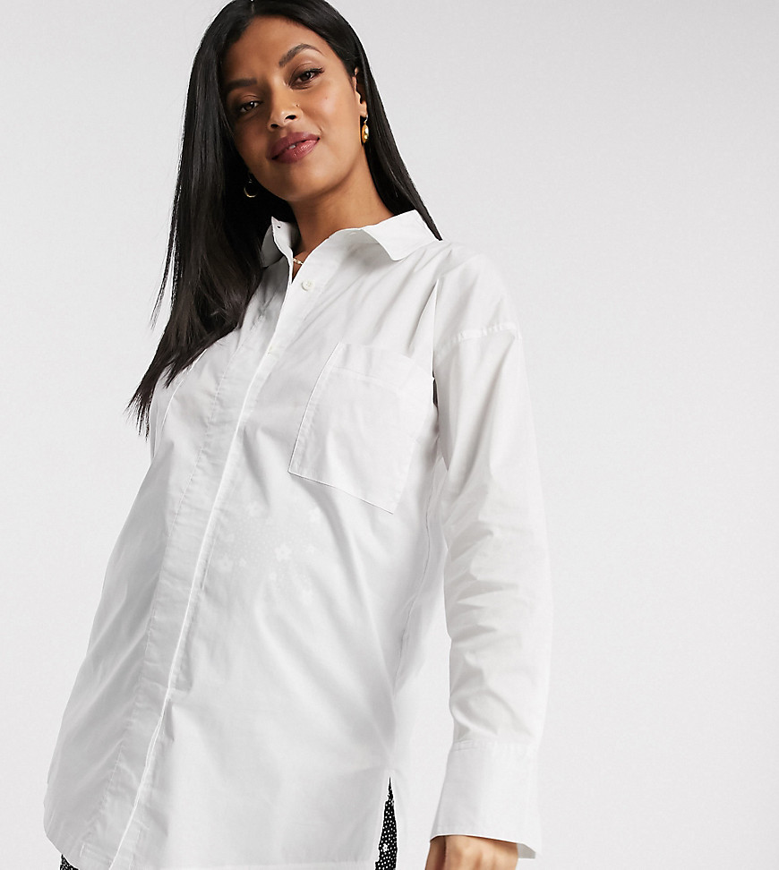 фото Белая поплиновая рубашка с широкими манжетами missguided maternity-белый