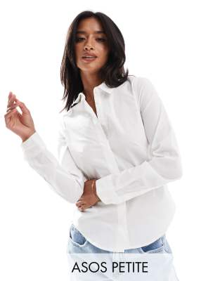 Топы Белая приталенная хлопковая рубашка с длинными рукавами ASOS DESIGN Petite-Белый