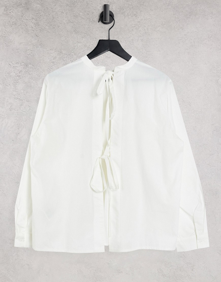 Белая рубашка с открытой спиной и завязками -Белый Object 107928343