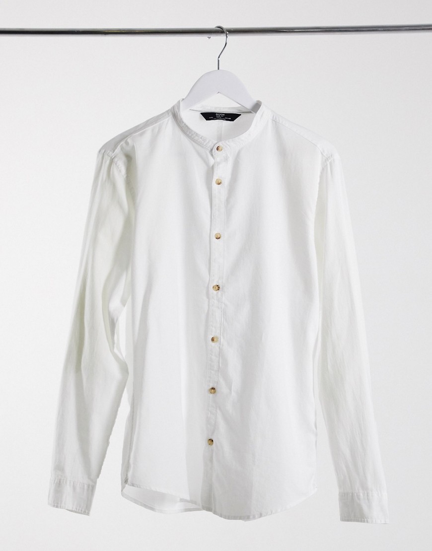 фото Белая рубашка с воротником на пуговице bershka-белый
