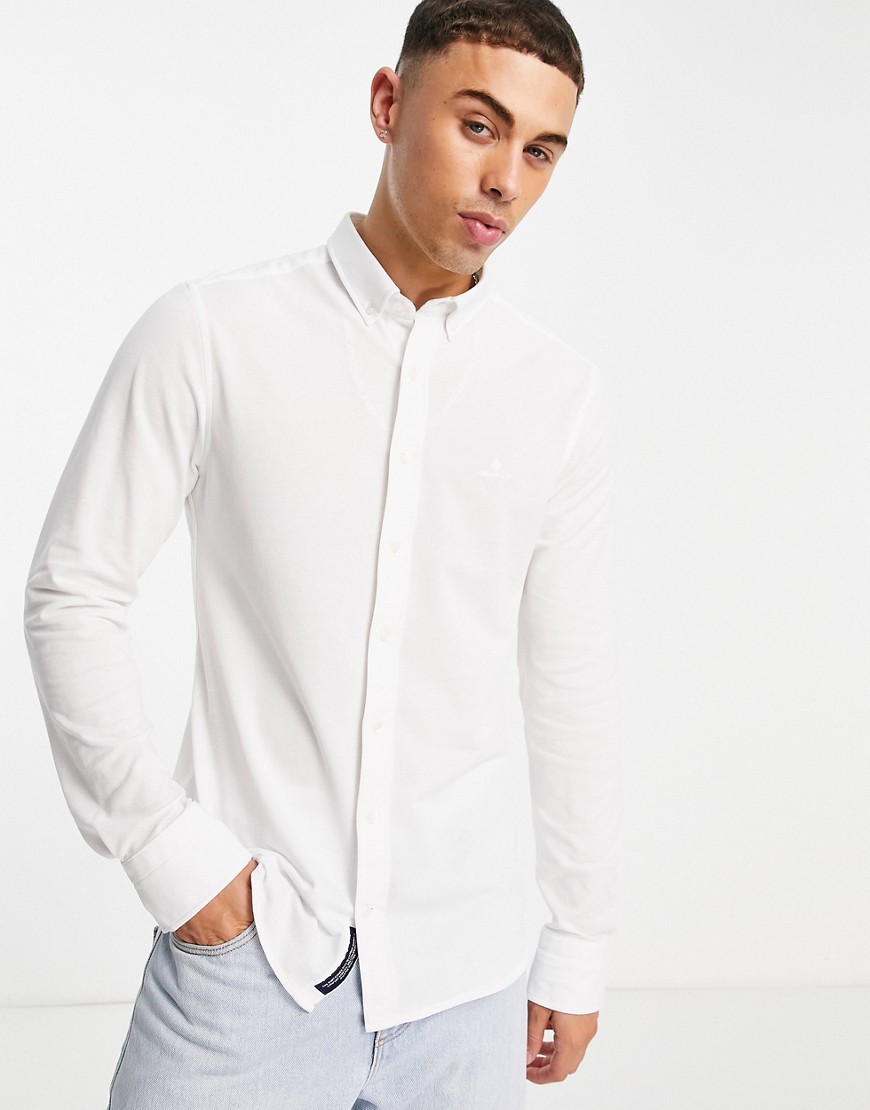Белая рубашка узкого кроя из материала пике на пуговицах с логотипом -Белый Gant 105649094