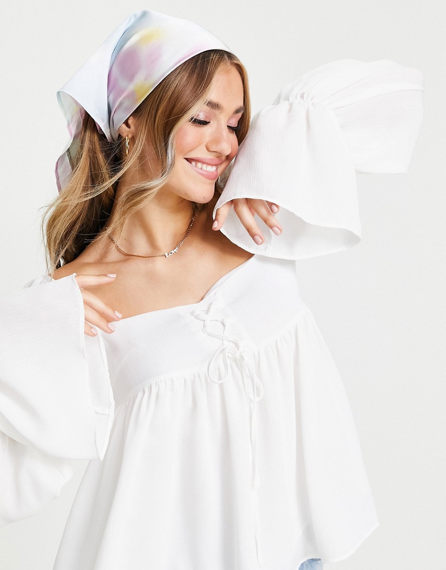 фото Белая шифоновая блузка с объемными рукавами in the style x lorna luxe-белый