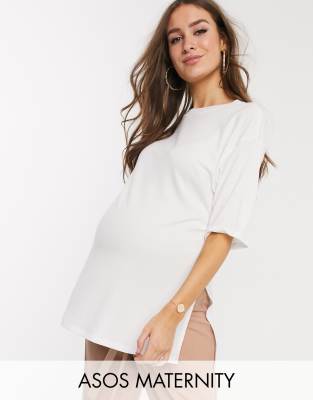 фото Белая свободная длинная футболка в рубчик asos design maternity-белый asos maternity