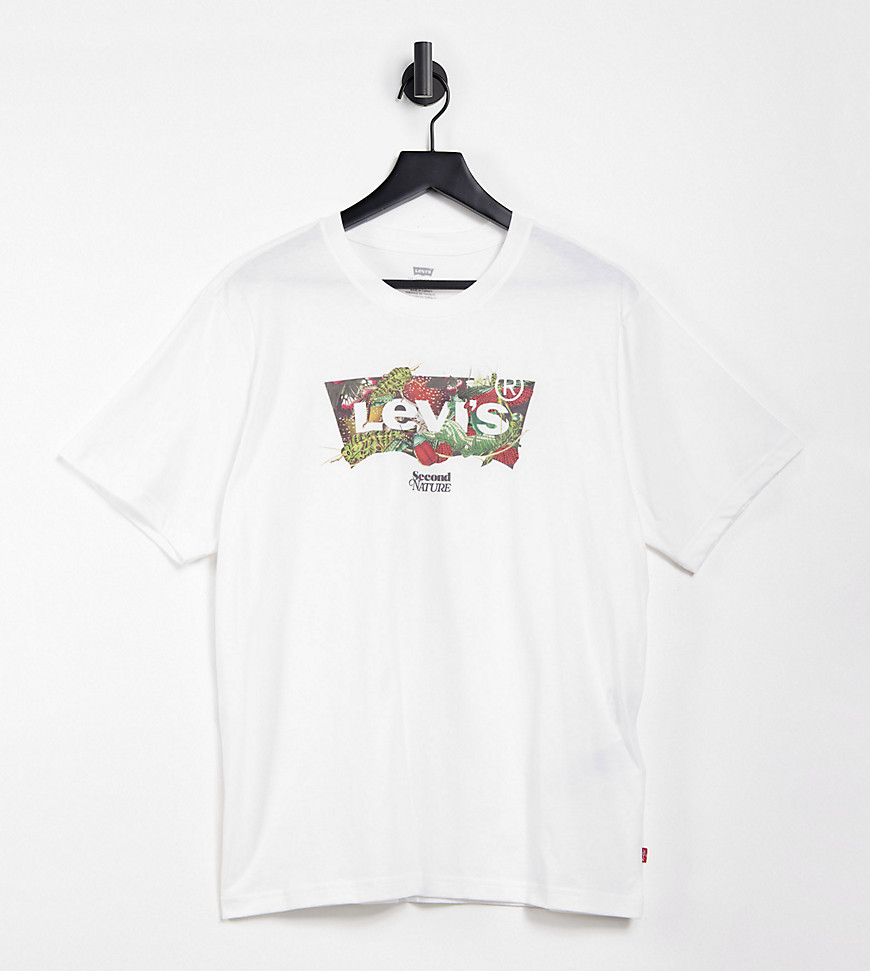 фото Белая свободная футболка с крупным логотипом в виде летучей мыши с цветочным принтом levi's –эксклюзивно для asos-белый