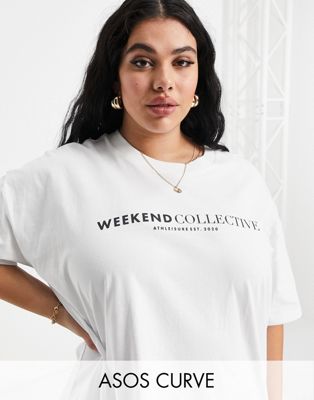 фото Белая свободная футболка с логотипом asos weekend collective curve-белый