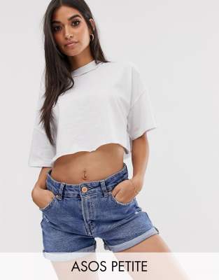 фото Белая укороченная футболка прямого кроя с наружными швами asos design petite-белый asos petite