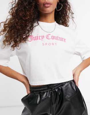 фото Белая укороченная футболка с логотипом juicy couture-белый