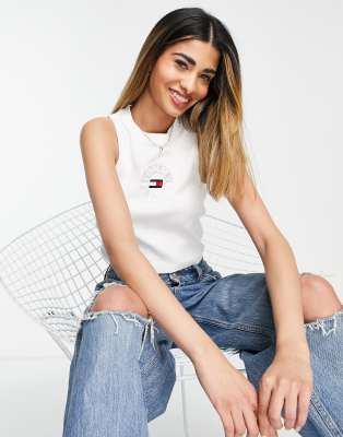 фото Белая укороченная майка с круглым вырезом tommy jeans timeless-белый