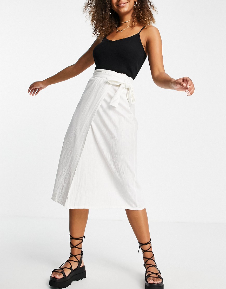 фото Белая юбка мидакси с запахом и завязывающимся поясом asos design-белый