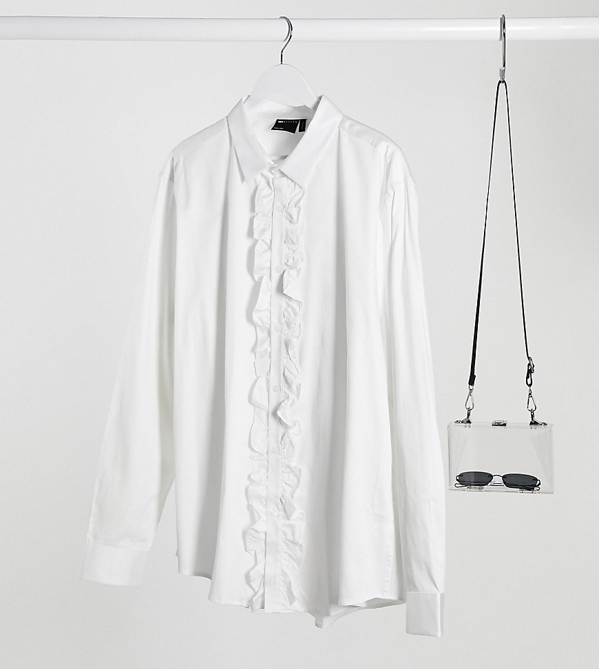 фото Белая зауженная рубашка с отделкой asos design plus-белый