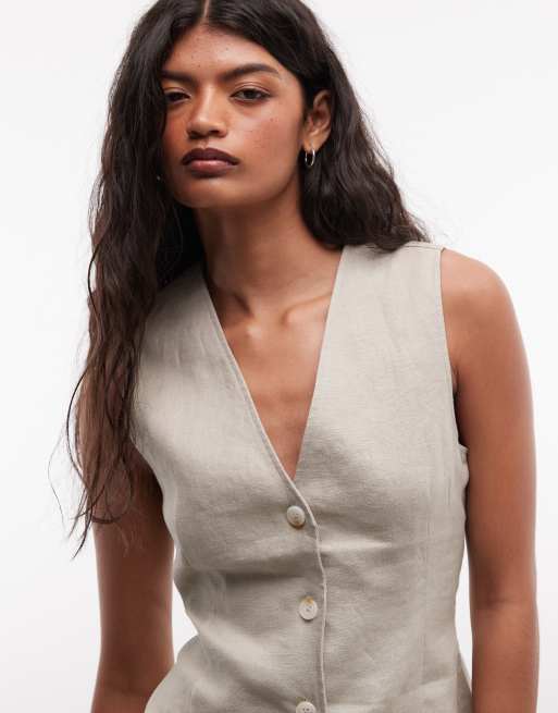Belier 100% linen waistcoat co-ord in oatmeal, 3 of 4