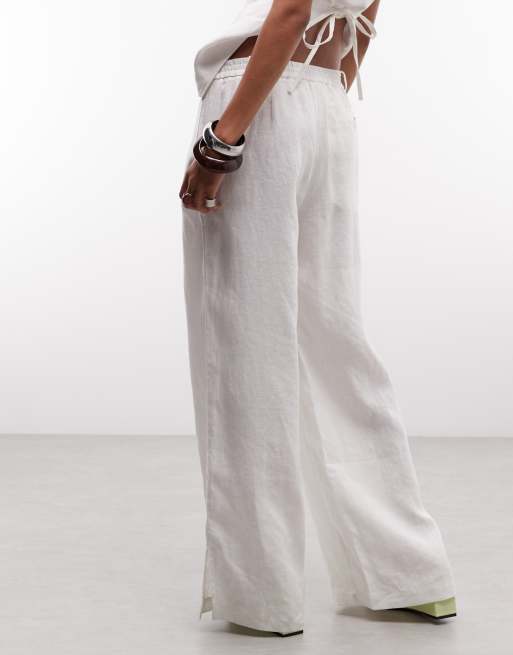 Belier 100% linen wide leg pants in white (part of a set), 5 of 5
