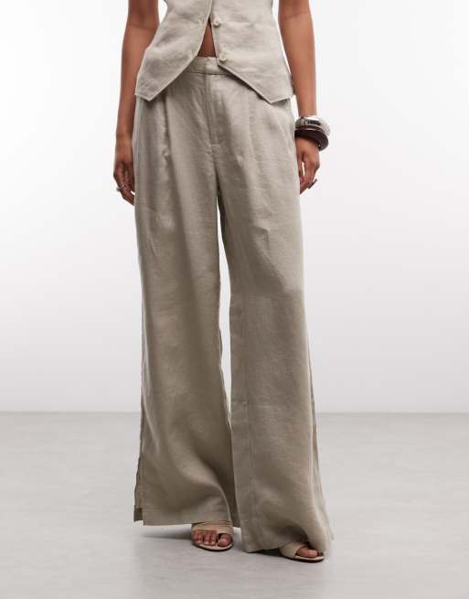 Belier 100% linen wide leg trousers co-ord in oatmeal, 2 of 5