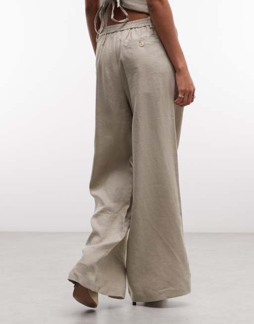 Belier 100% linen wide leg trousers co-ord in oatmeal, 5 of 5