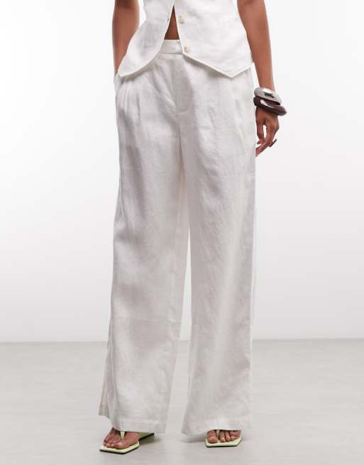 Belier 100% linen wide leg trousers co-ord in white, 2 of 5