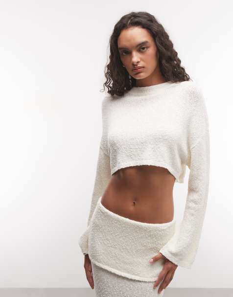 Belier boxy fit crop top met lange mouwen als co-ord in gebroken wit - view 1