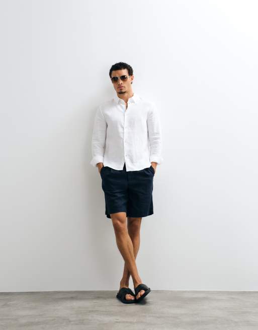 Belier - Camicia a maniche lunghe premium in 100% lino bianca, 2 di 5