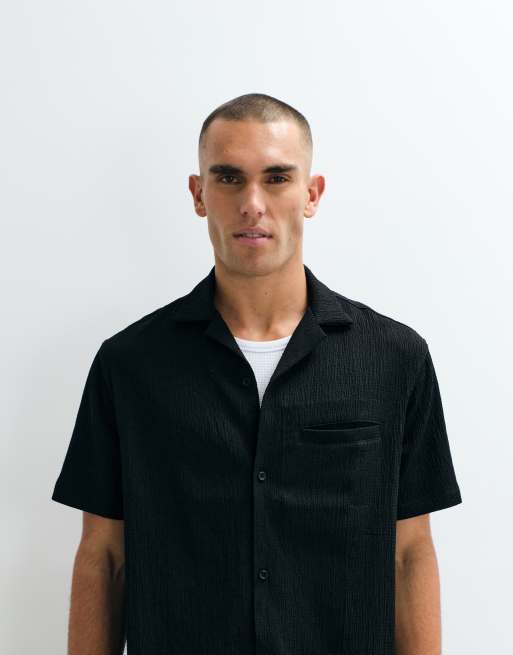 Belier - Ensemble chemise à manches courtes et short en crépon texturé - Noir, 2 de 3