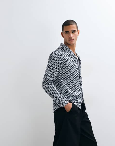 Belier - Chemise manches longues avec col à revers et imprimé illusion d'optique - Noir et blanc - view 1