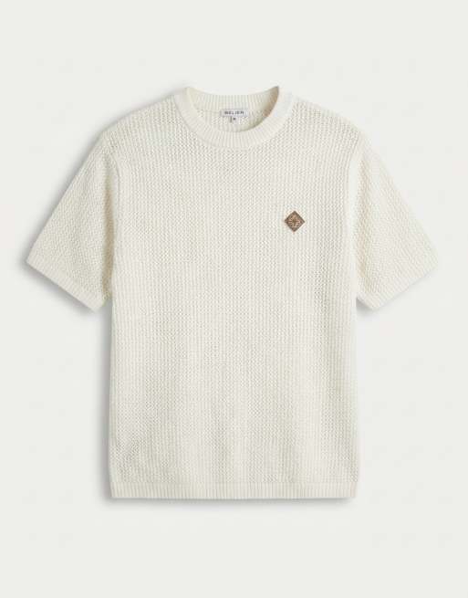 Belier crew neck crochet logo patch t-shirt in white, 6 of 7