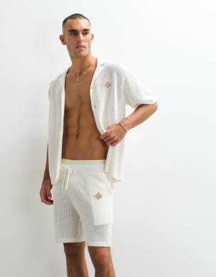 Belier Crochet Knit Drawstring Shorts In White