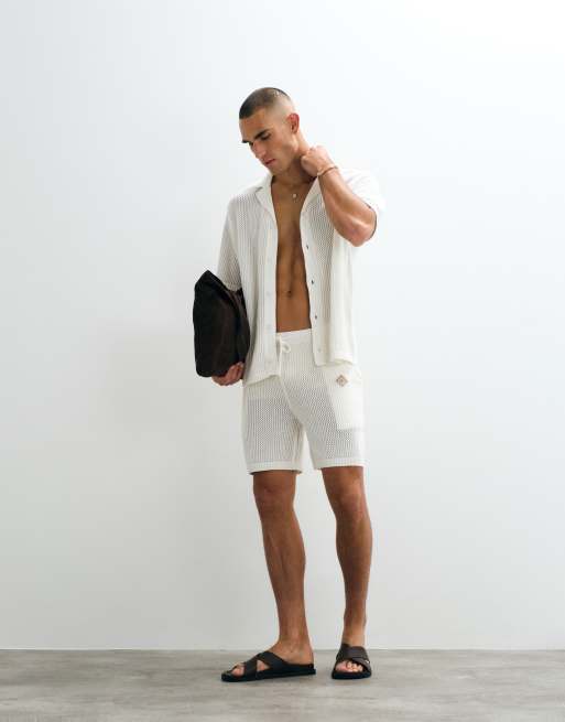 Belier crochet knit drawstring shorts in white - part of a set, 2 of 5