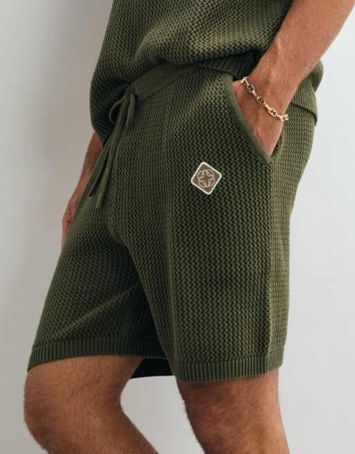 Belier crochet knit shorts co-ord in olive, 3 of 5