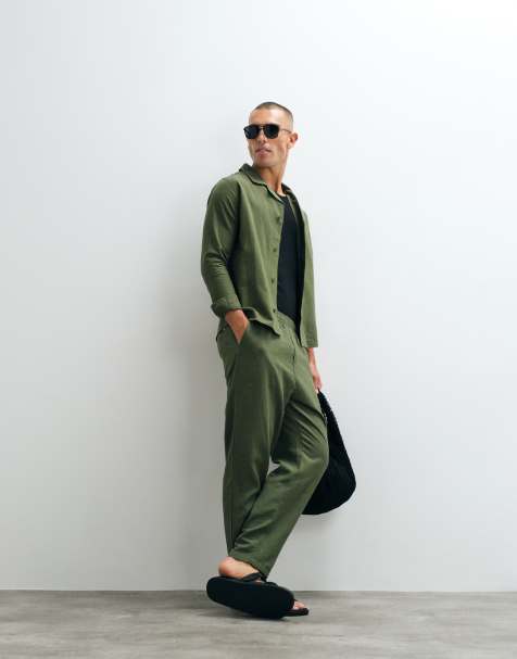 Bélier - Ensemble chemise à manches longues et pantalon en lin mélangé - Olive - view 1