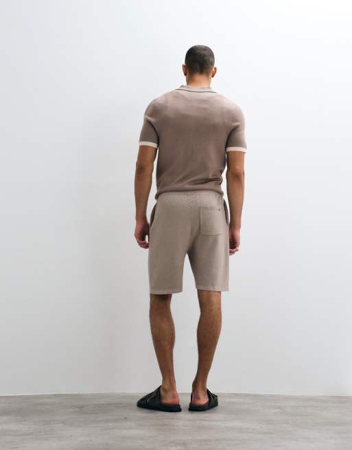 Belier - Gebreide shorts met textuur en elastische taille in beige, 4 van 5