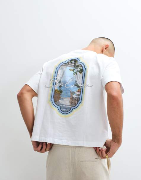 Belier - Hvid T-shirt med grafisk print af siciliansk udsigt på ryggen - view 1