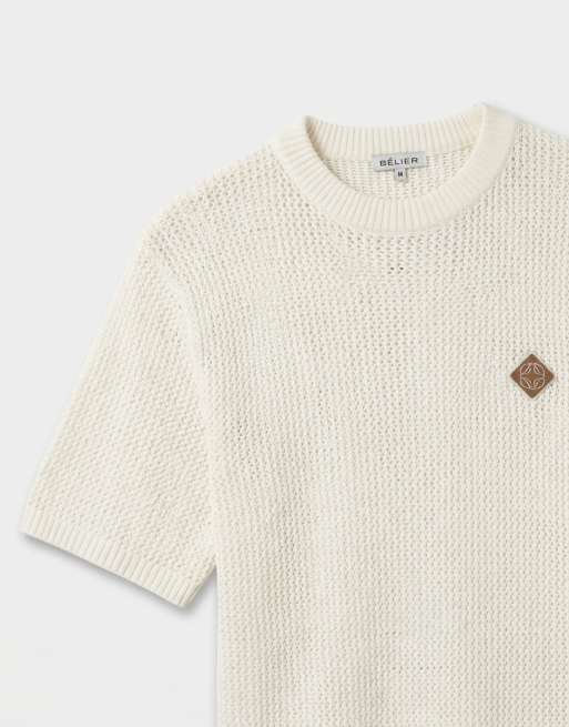 Belier - Hvid T-shirt med rund hals og hæklet logomærke, 9 af 9