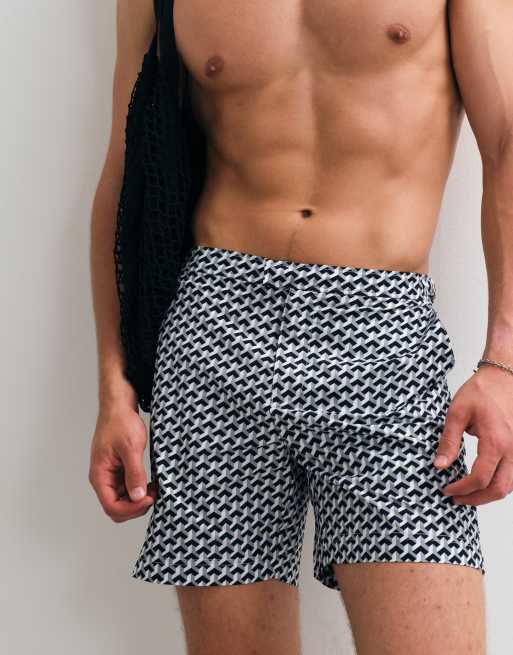 Belier illusion geometric print swim shorts in monochrome, 2 of 5